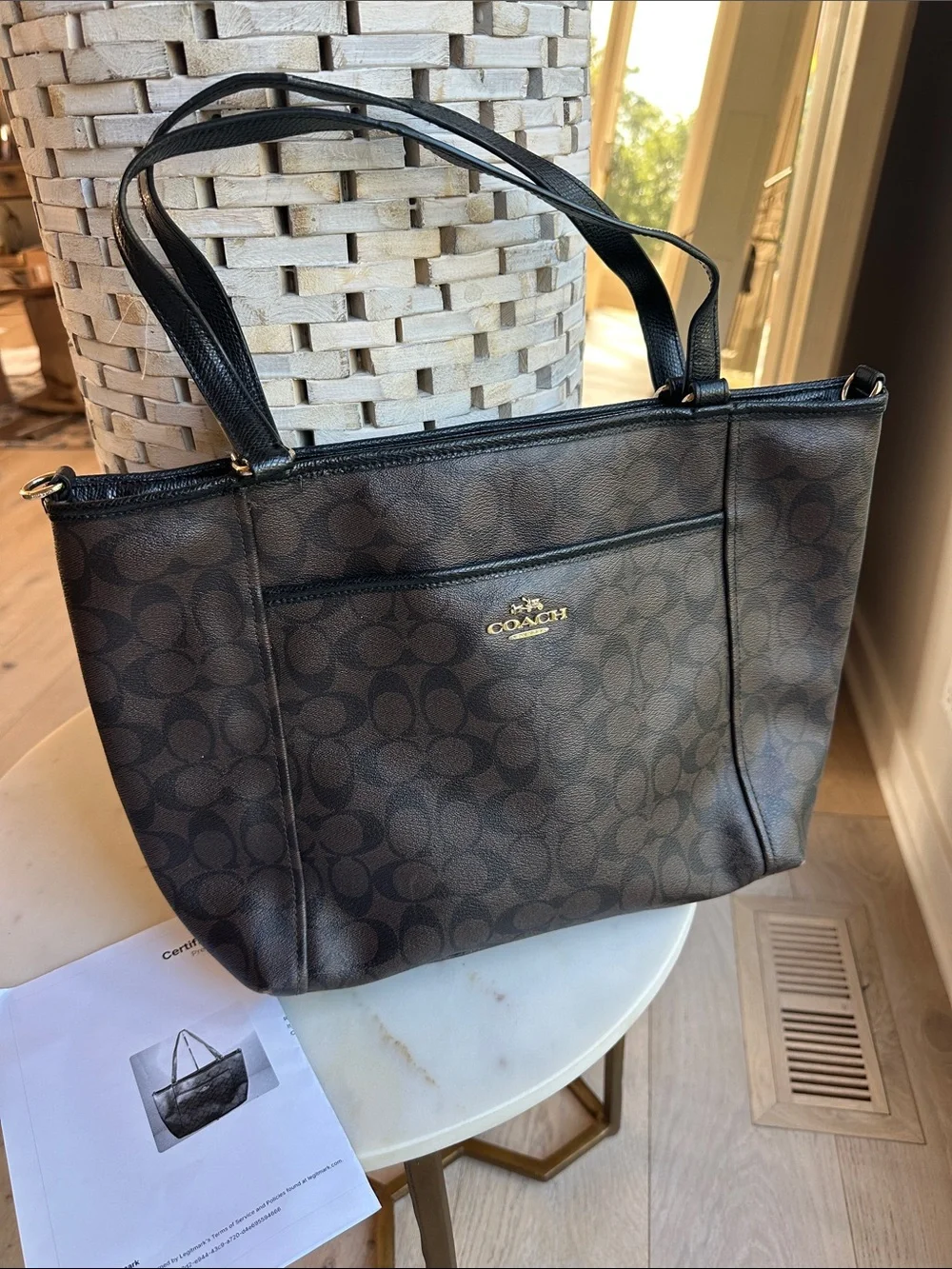 Coach Brown and Black Signature Tote